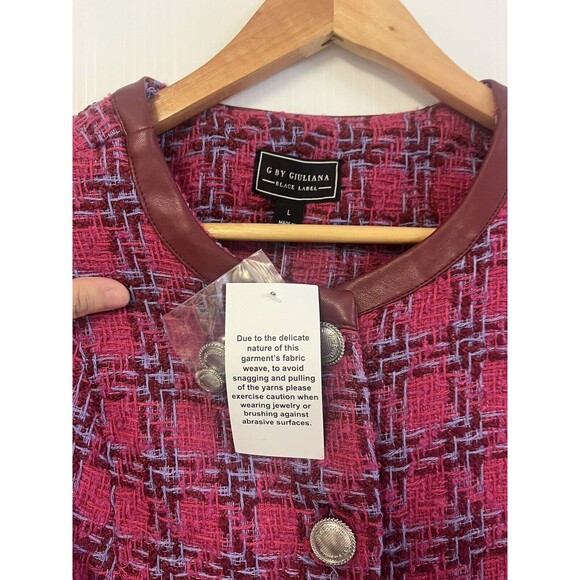 G By Giuliana Timeless Tweed Black Label Raw Hem Jacket Size L Hot Pink Barbie - Picture 5 of 12